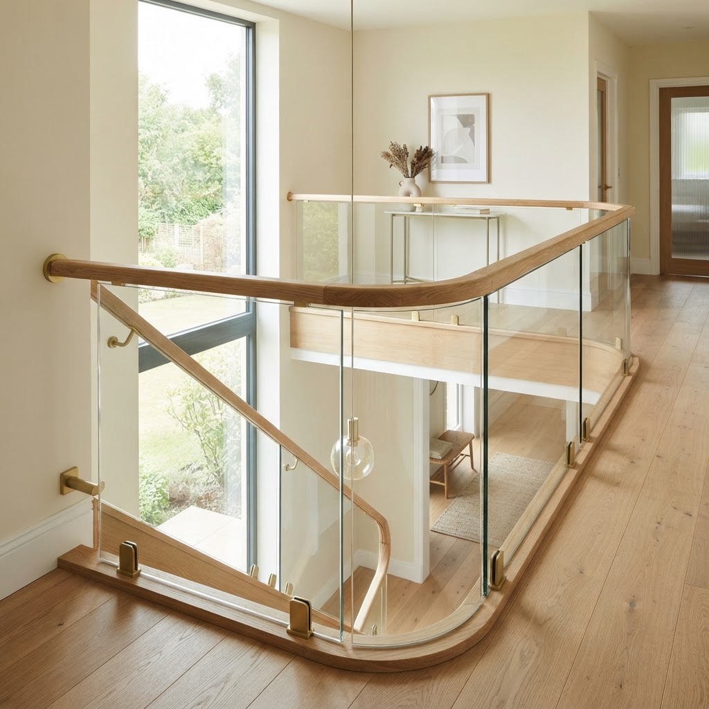 Oak and glass balustrade detail